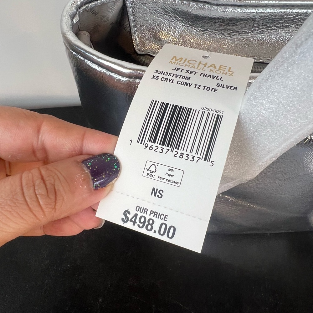 Michael Kors Metallic Silver Tote Bag - Picture 2 of 2